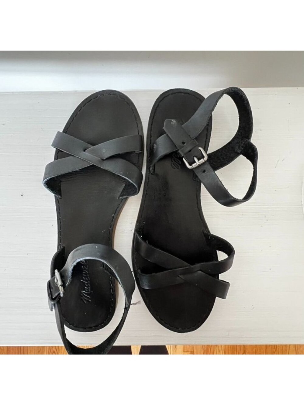 Madewell Black Leather Crisscross Sandals Ankle Strap Size 7 Boho Minimalist - Picture 8 of 8